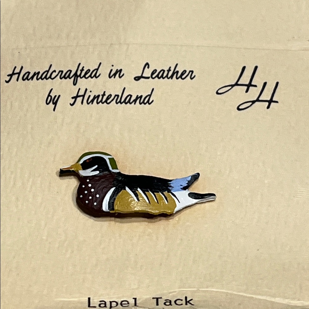 Vintage Handcrafted Leather Mallard Duck Lapel Tack Tie Pin - Multicolor